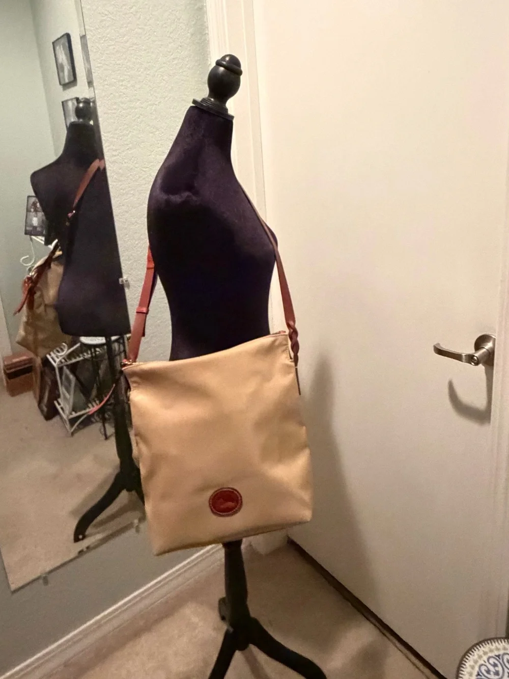 Dooney & Bourke Peach Nylon Shoulder Bag with Leather Trim